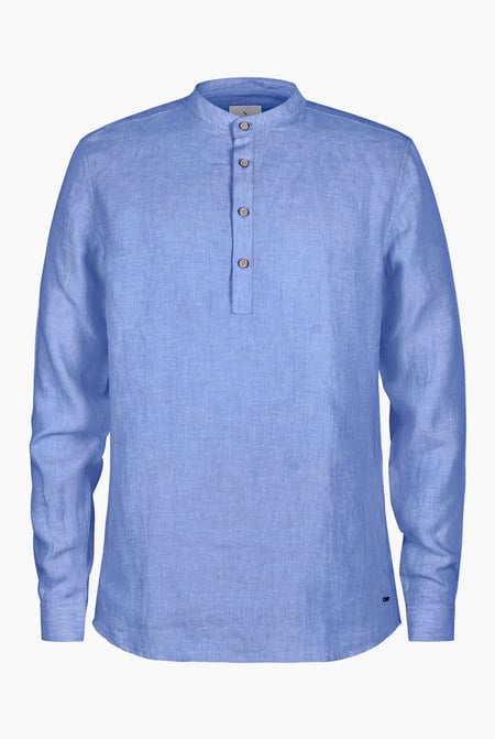 Blue Band Collar Linen Shirt