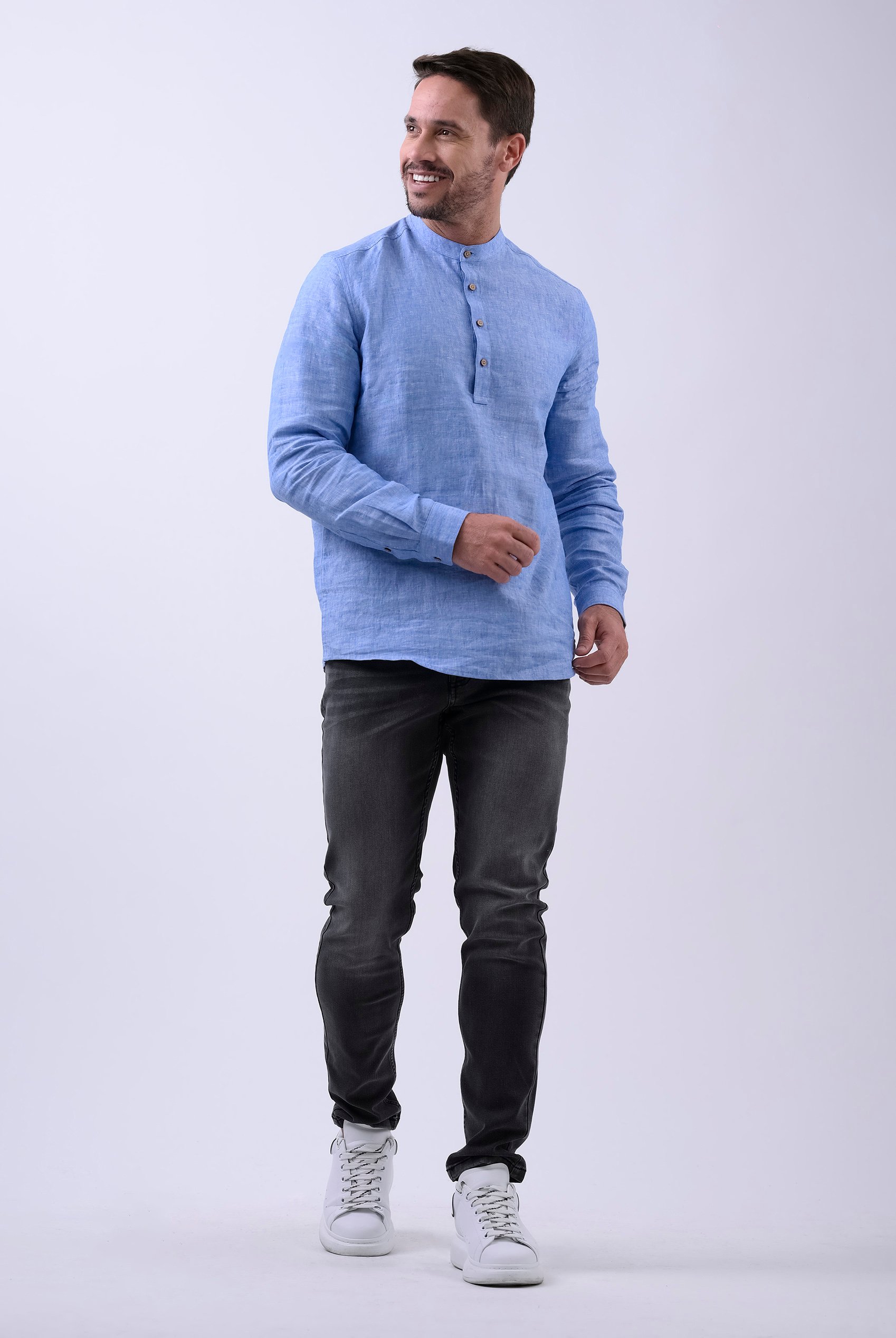 Band Collar Linen Shirt