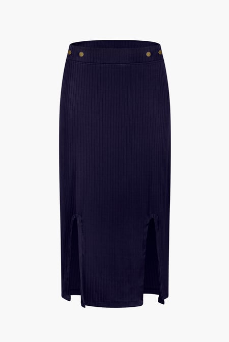 Purple Button Front Ribbed Midi Skirt