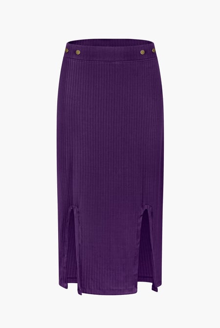 Purple Button Front Ribbed Midi Skirt