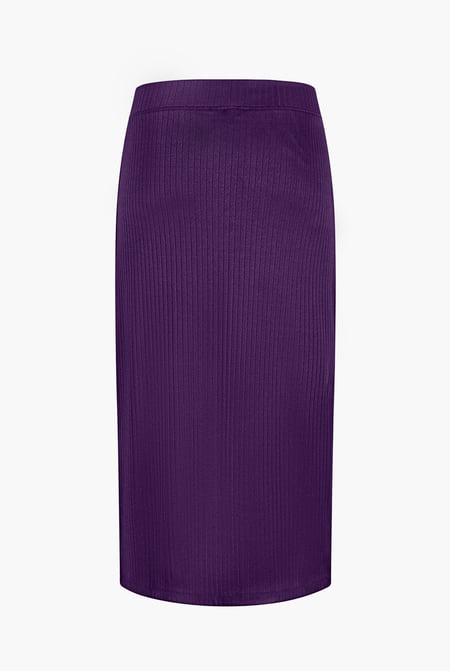 Purple Button Front Ribbed Midi Skirt