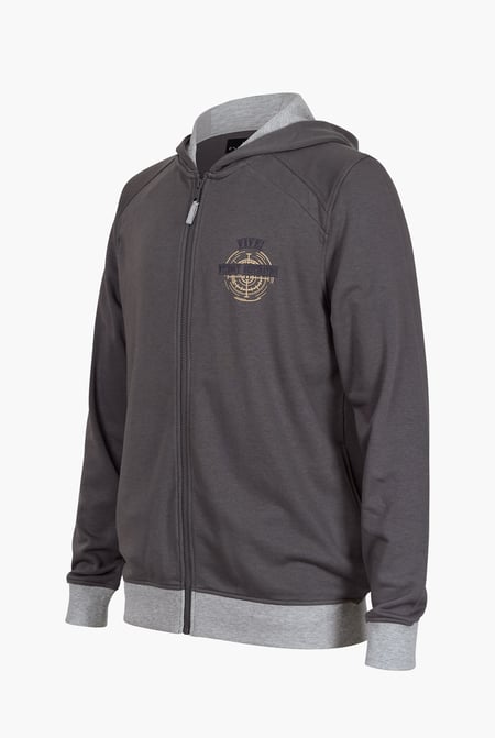 Mens Grey Wave Full Zip  Contrast Hoodie
