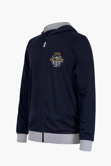 Mens Navy Wave Full Zip  Contrast Hoodie