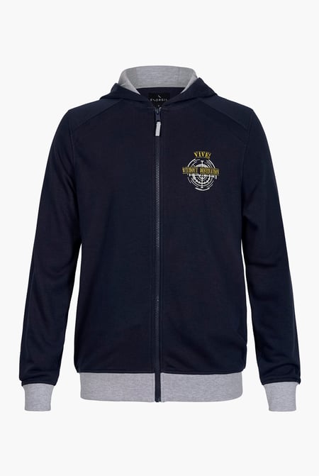 Mens Grey Wave Full Zip  Contrast Hoodie