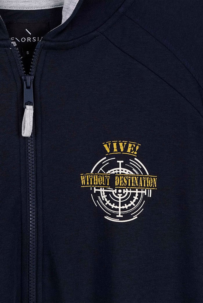 Mens Wave Full Zip  Contrast Hoodie