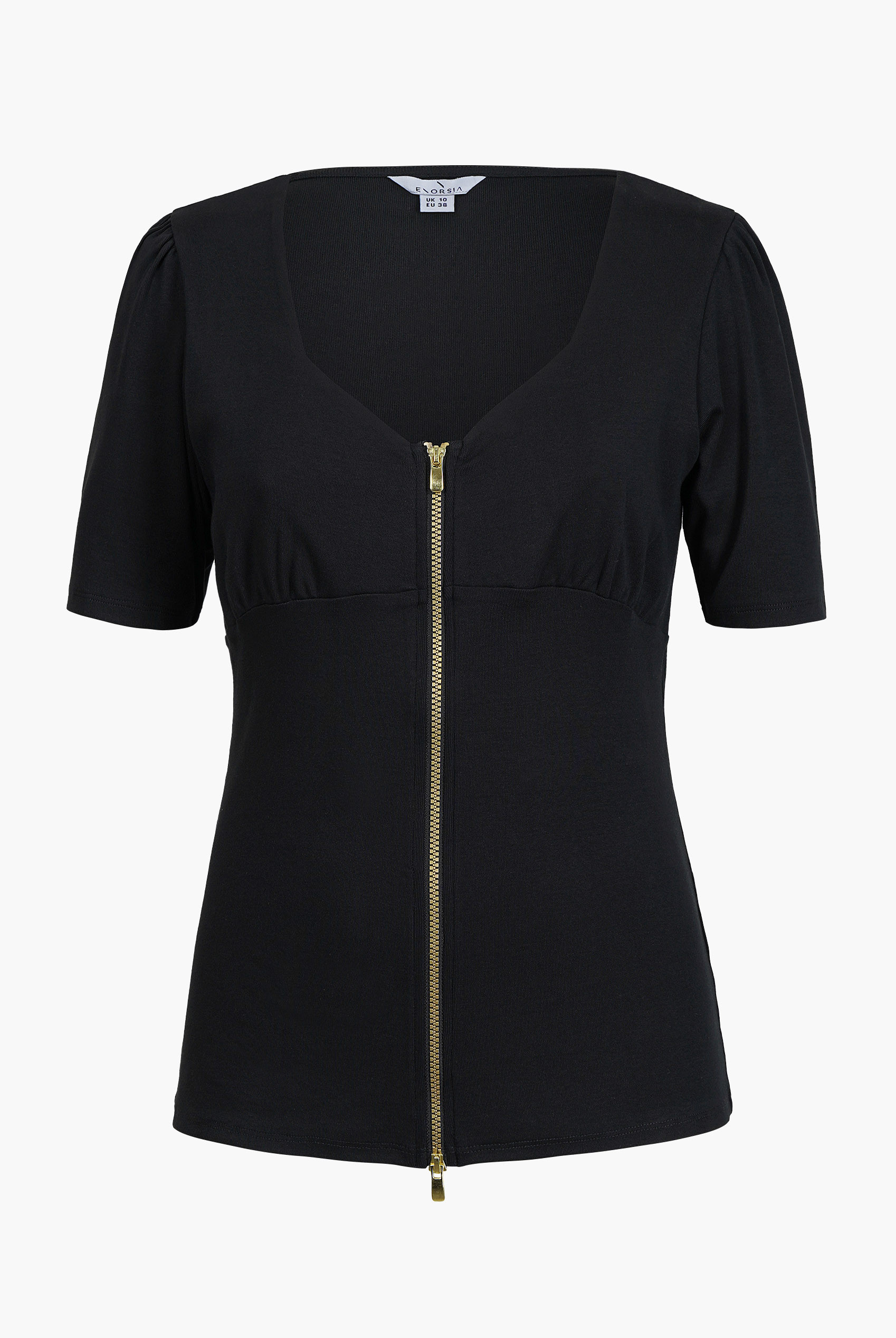 Sweetheart Neckline Zip-Front Jersey Top