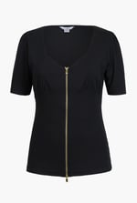 Sweetheart Neckline Zip-Front Jersey Top