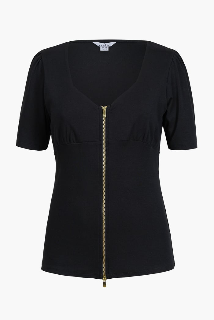 Sweetheart Neckline Zip-Front Jersey Top