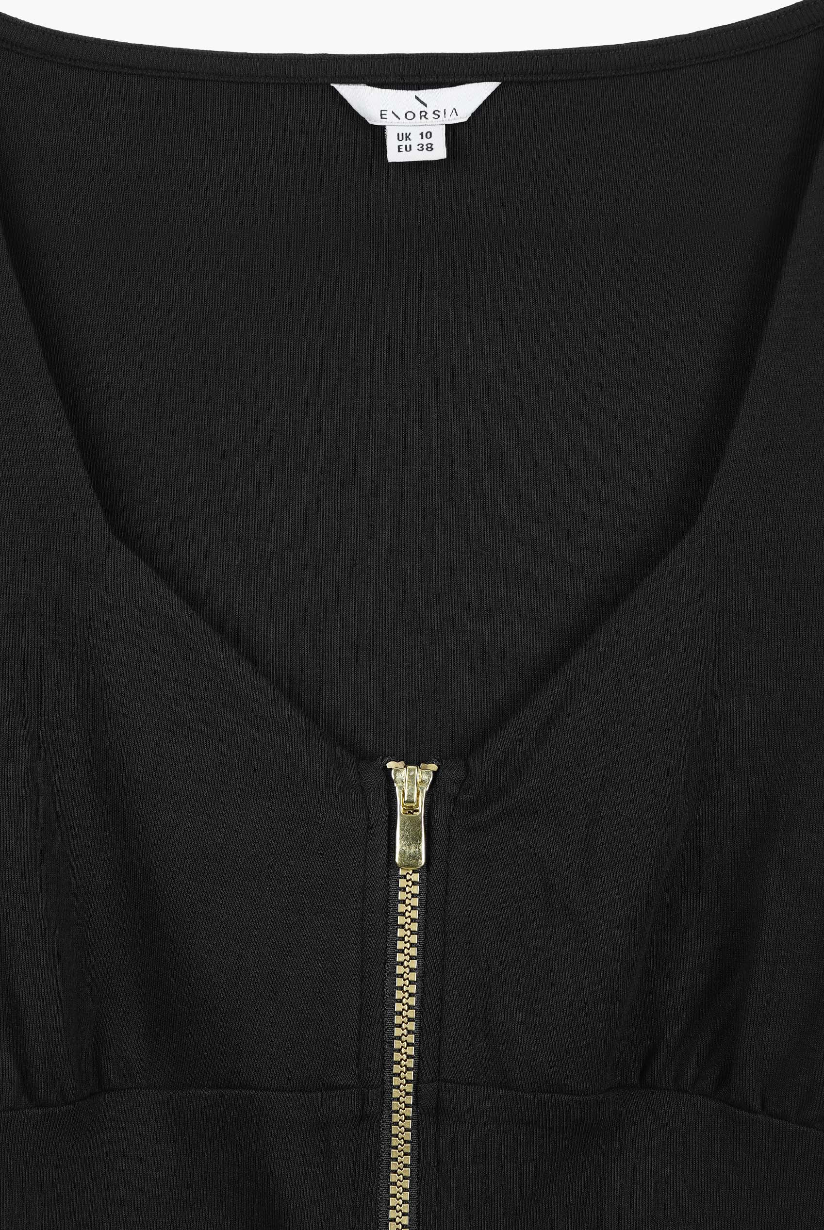Sweetheart Neckline Zip-Front Jersey Top