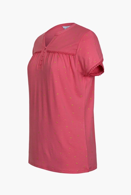 Pink Golden Printed cap sleeve Jersey tops