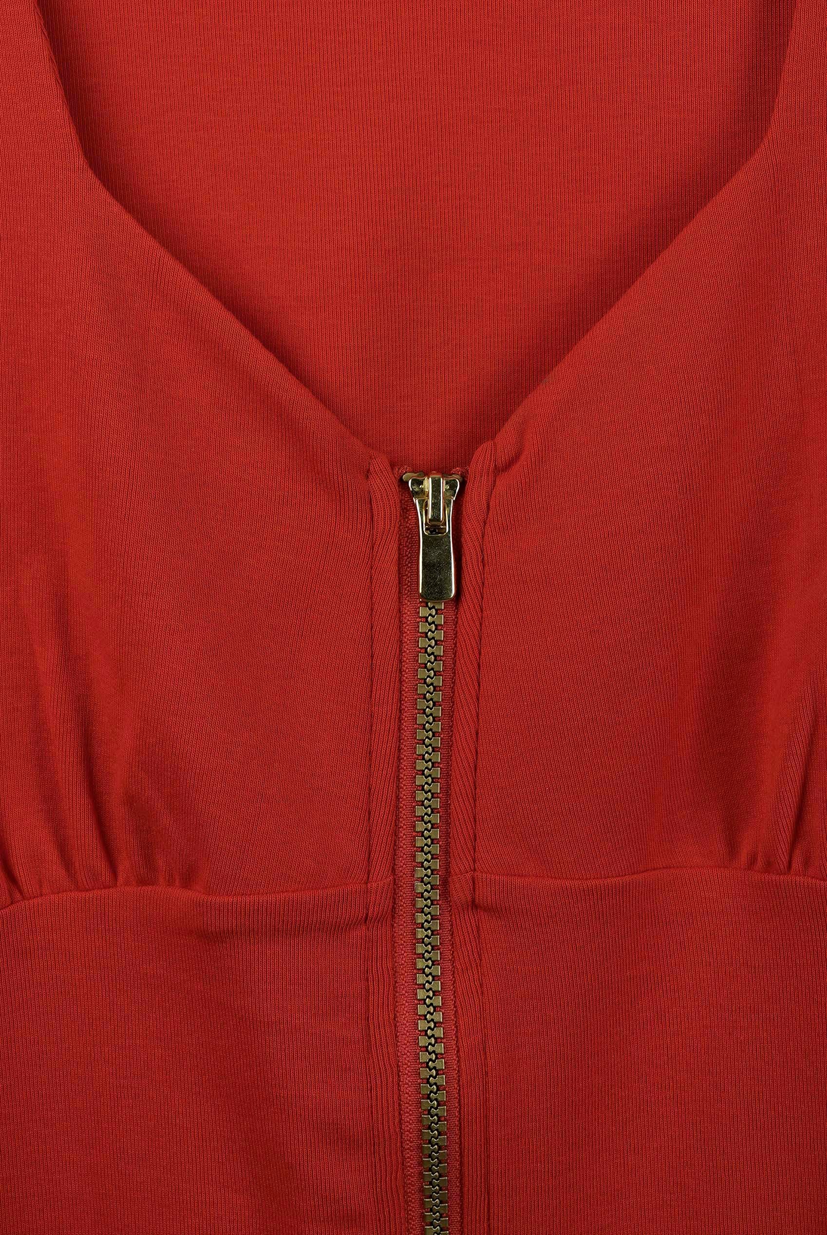 Sweetheart Neckline Zip-Front Jersey Top