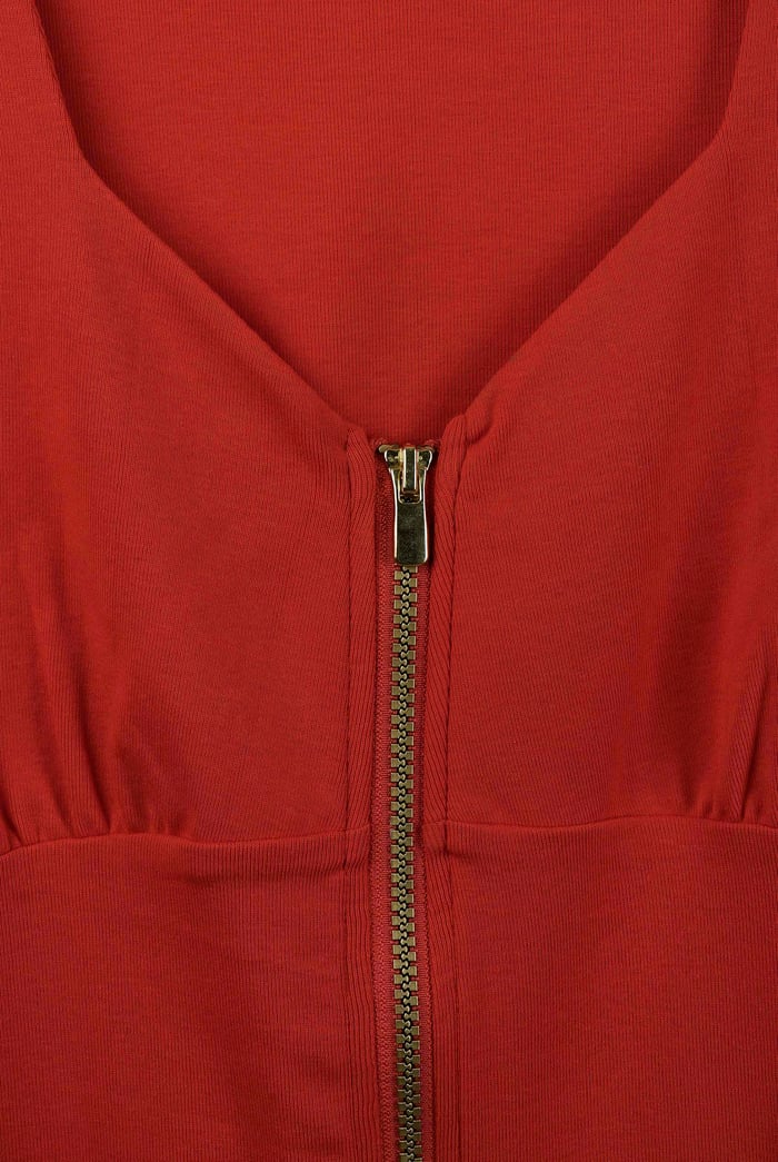 Sweetheart Neckline Zip-Front Jersey Top