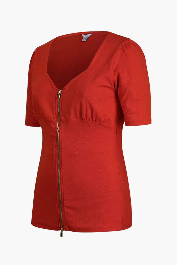 Sweetheart Neckline Zip-Front Jersey Top