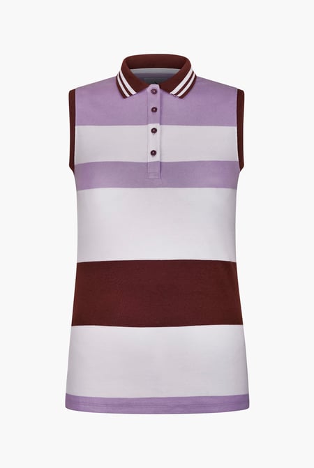 Women's Pink/Blue/White Colour Block Sleeveless Polo Shirt