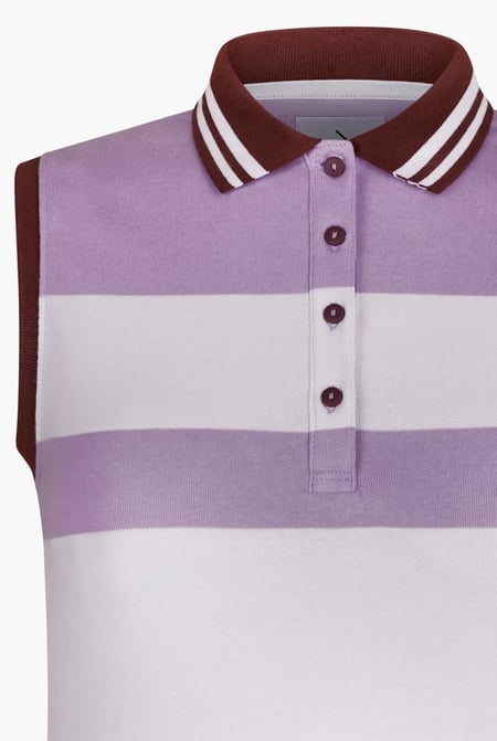 Women's White/Purple/Red Colour Block Sleeveless Polo Shirt