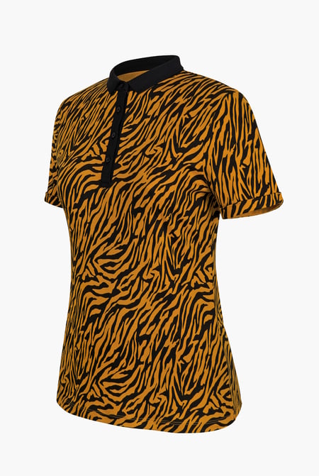 Mustard Zebra Print Short Sleeve Polo Shirt