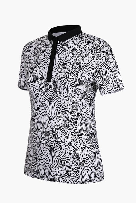 White Zebra Print Short Sleeve Polo Shirt