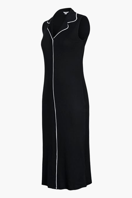 Black Brooke Sleeveless contrast  rib Jersey Dress