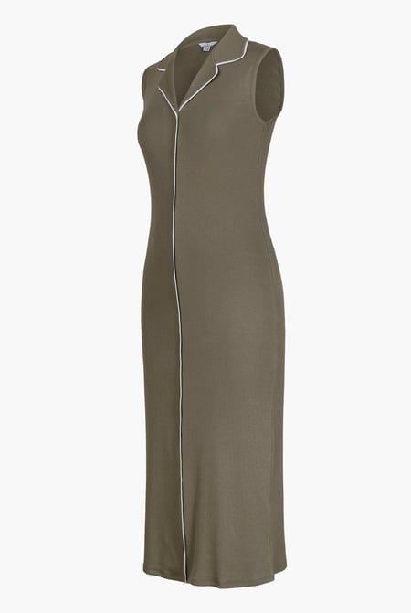 Olive Brooke Sleeveless contrast  rib Jersey Dress