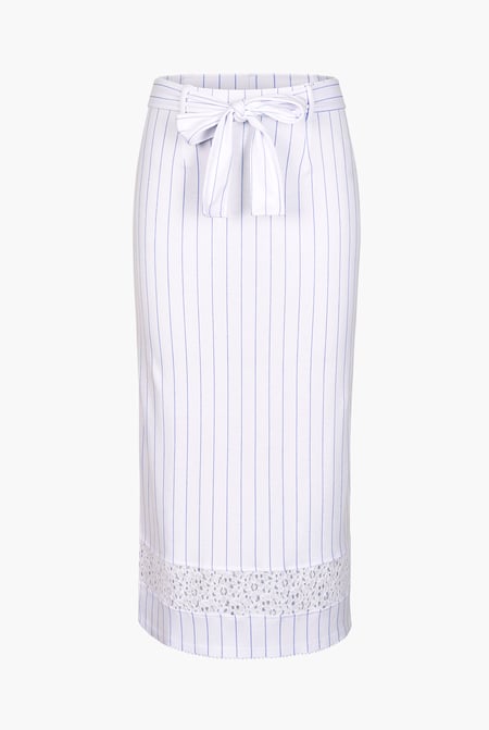 White Basic Lace Details Striped Jersey Skirt