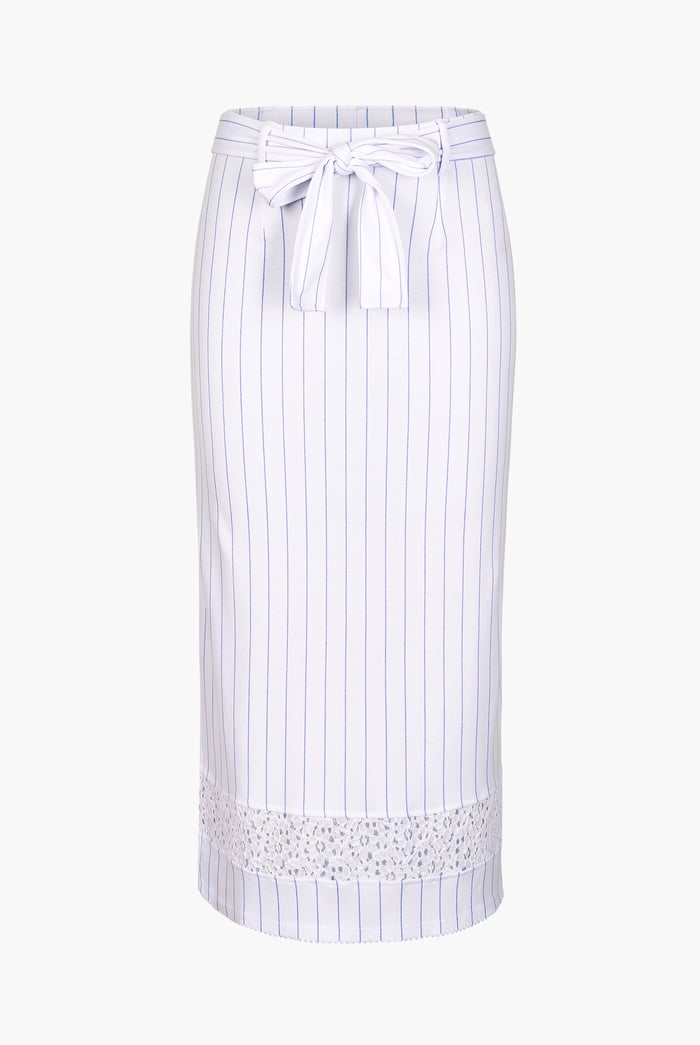 Basic Lace Details Striped Jersey Skirt