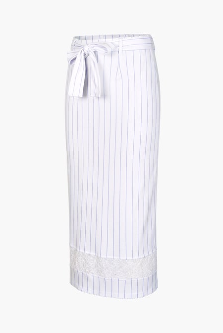 White Basic Lace Details Striped Jersey Skirt