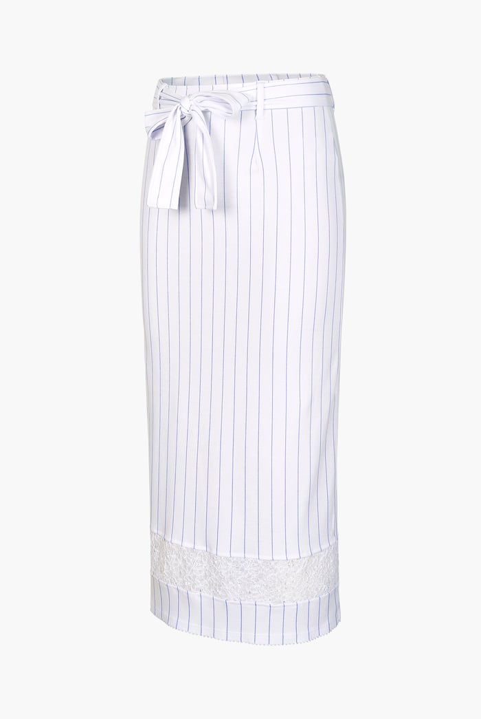 Basic Lace Details Striped Jersey Skirt
