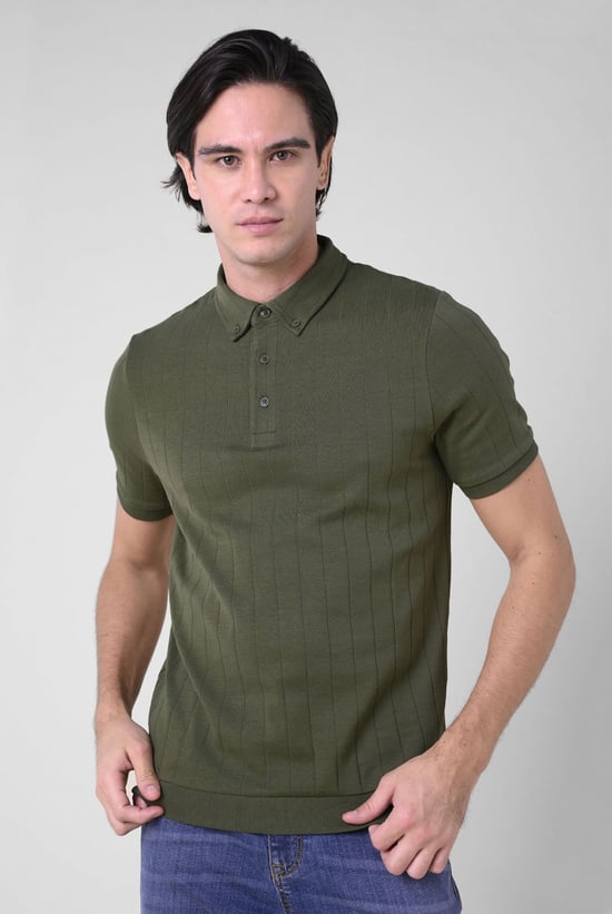 Mens Rib Textured Soft Finish Polo Shirt