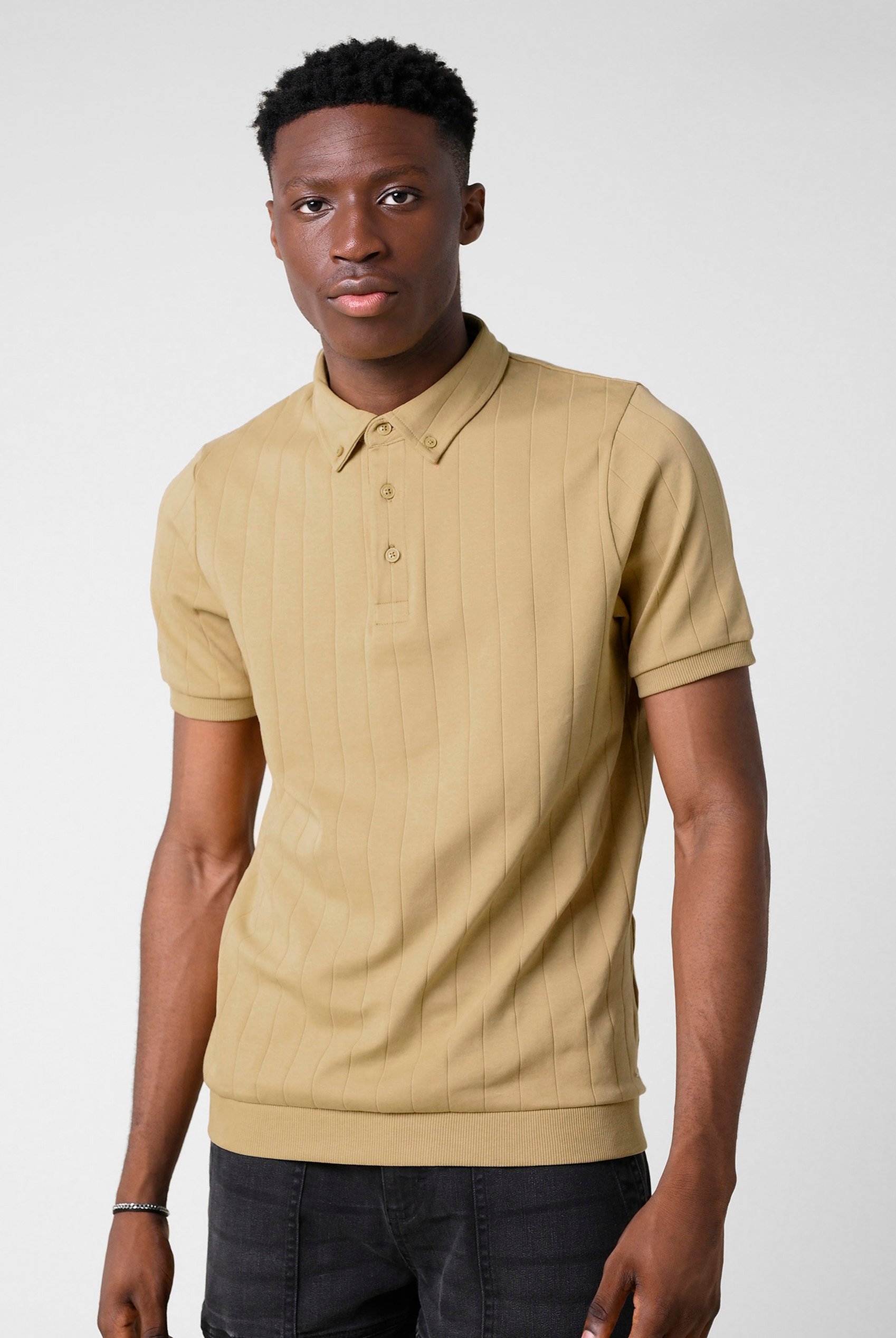 Mens Rib Textured Soft Finish Polo Shirt