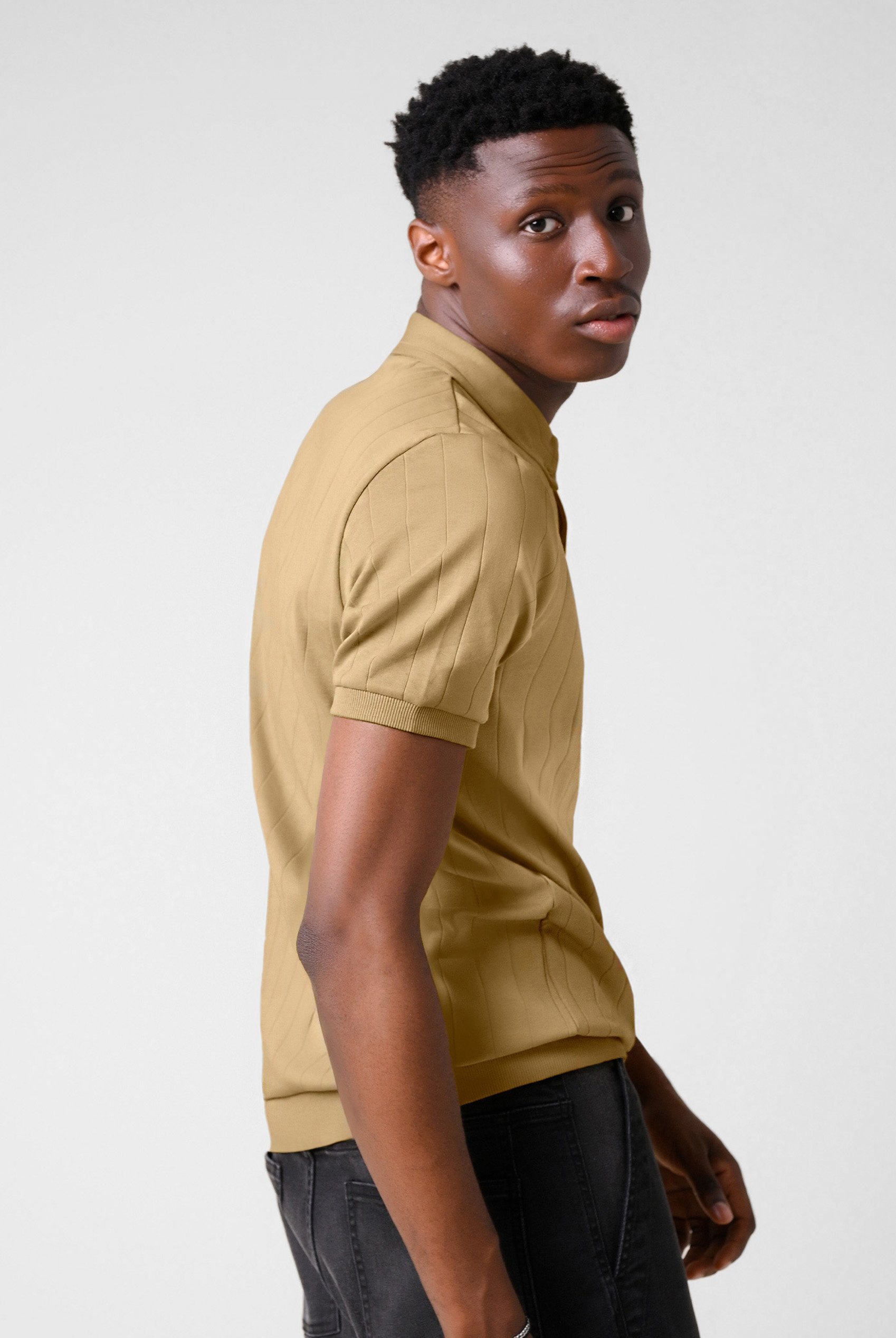 Mens Rib Textured Soft Finish Polo Shirt