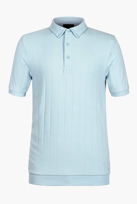 Mens Blue Rib Textured Soft Finish Polo Shirt