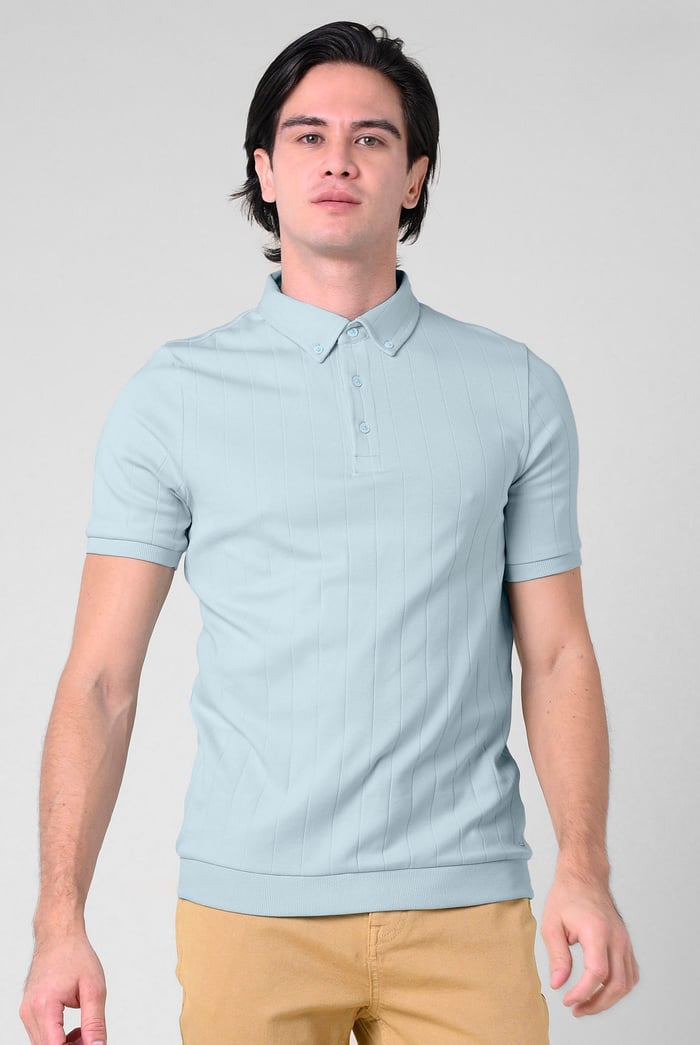 Mens Rib Textured Soft Finish Polo Shirt