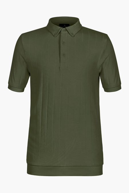Mens Green Rib Textured Soft Finish Polo Shirt
