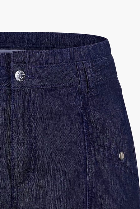 Navy High-Waisted Denim Shorts With Button Details