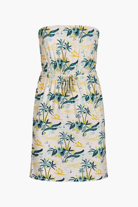 White Printed Bardot Jersey Mini Dress