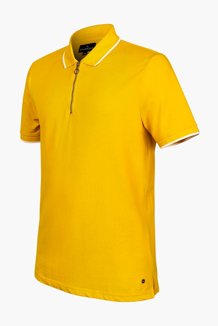 Tipped Collar Short Sleeves Zip Polo Shirt