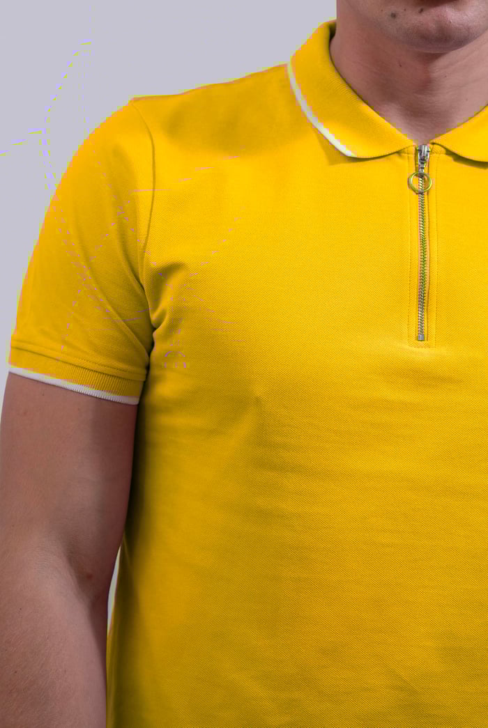 Tipped Collar Short Sleeves Zip Polo Shirt