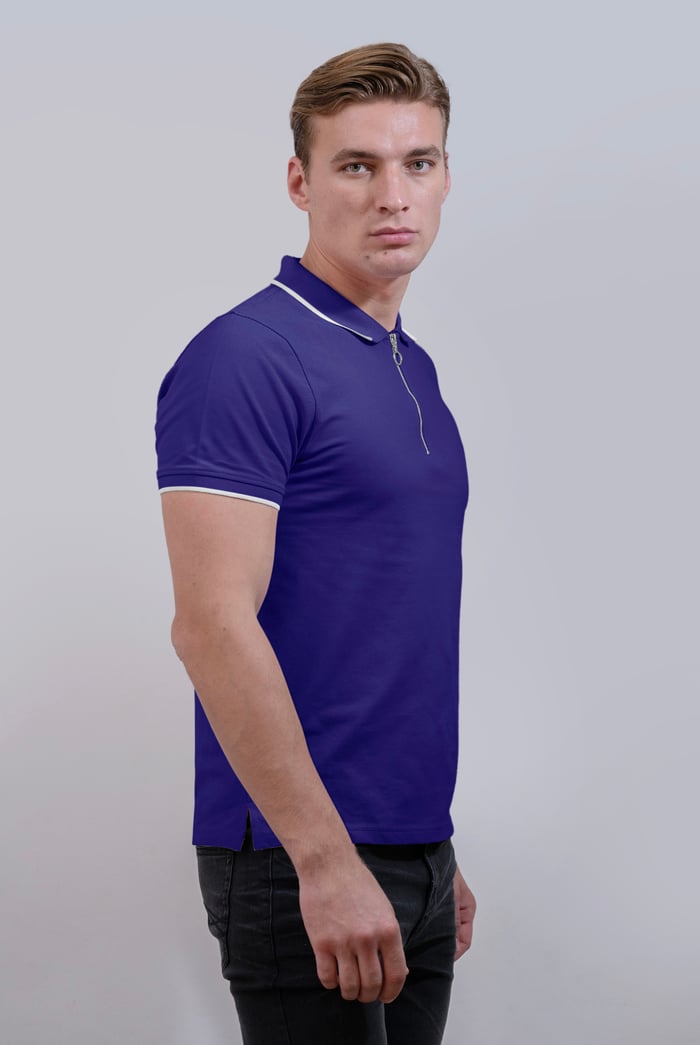 Tipped Collar Short Sleeves Zip Polo Shirt
