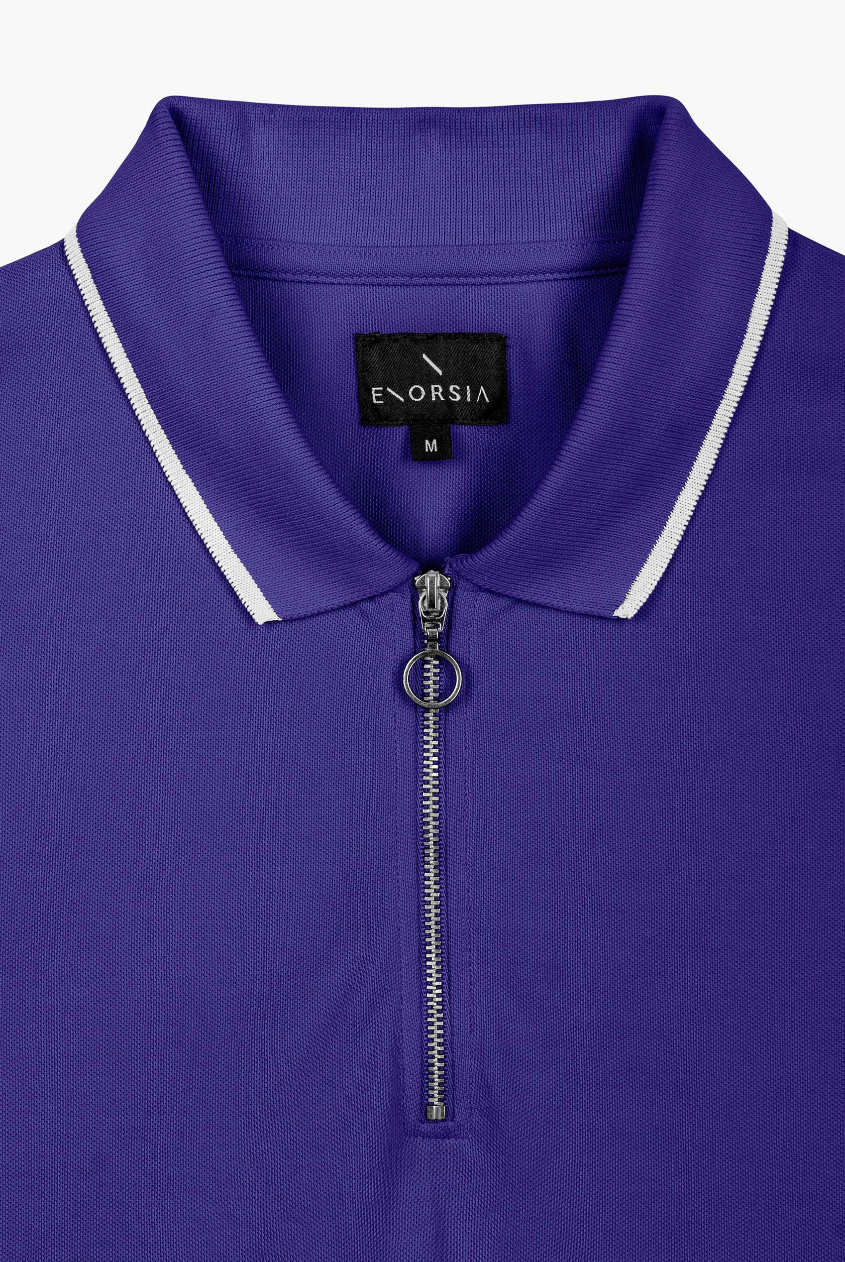 Tipped Collar Short Sleeves Zip Polo Shirt