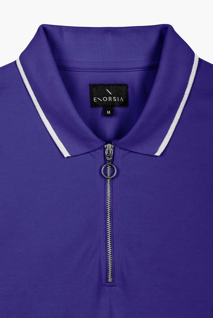 Tipped Collar Short Sleeves Zip Polo Shirt