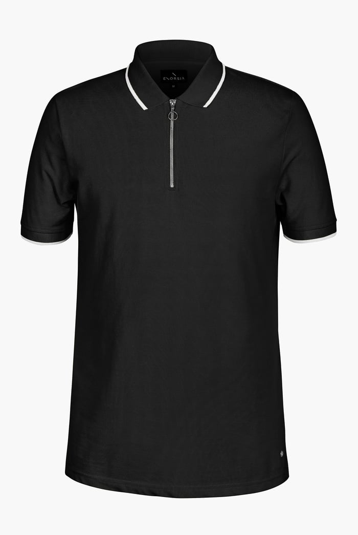 Tipped Collar Short Sleeves Zip Polo Shirt