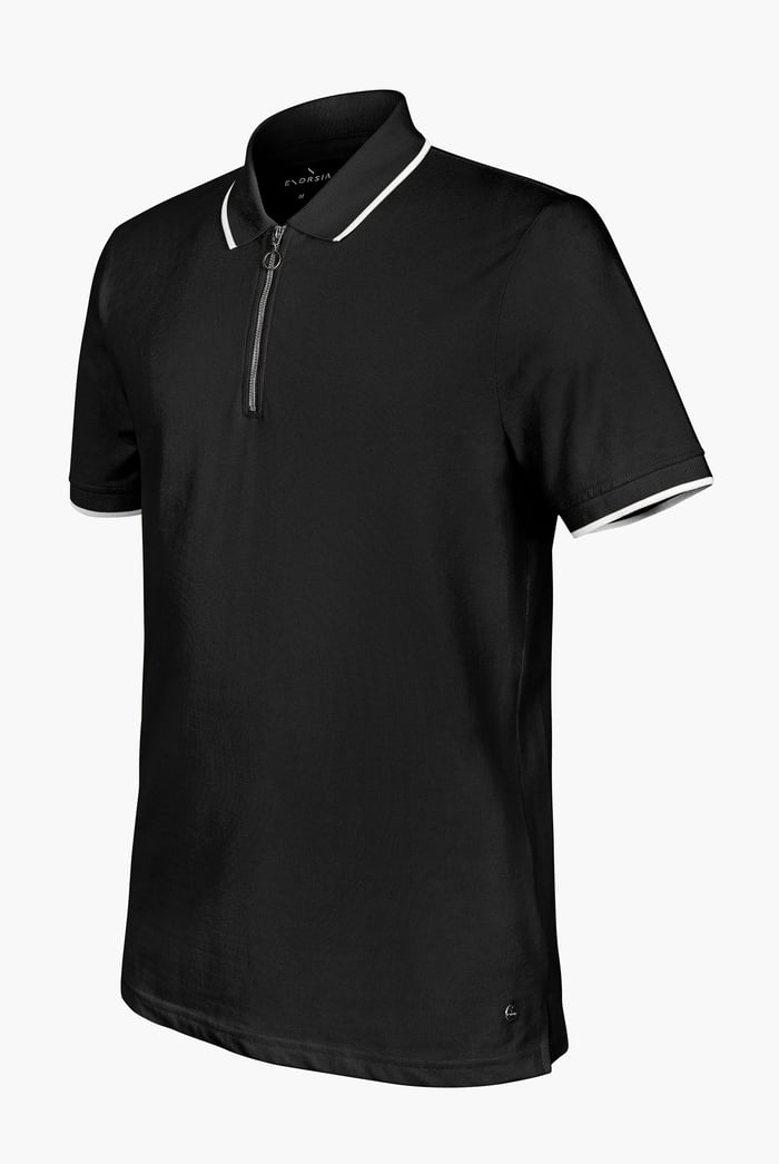 Tipped Collar Short Sleeves Zip Polo Shirt