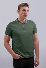 Tipped Collar Short Sleeves Zip Polo Shirt