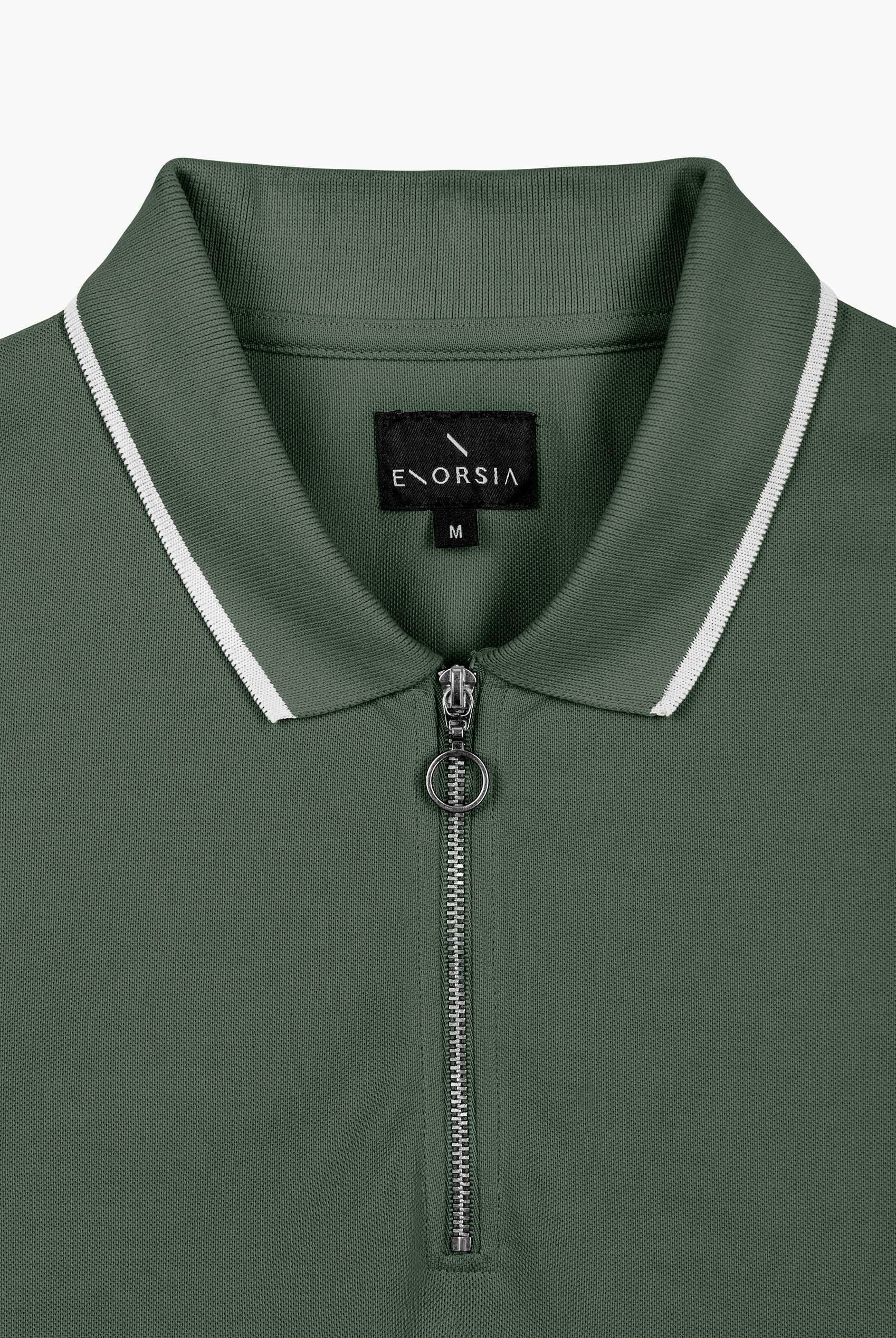 Tipped Collar Short Sleeves Zip Polo Shirt