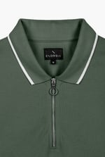 Tipped Collar Short Sleeves Zip Polo Shirt