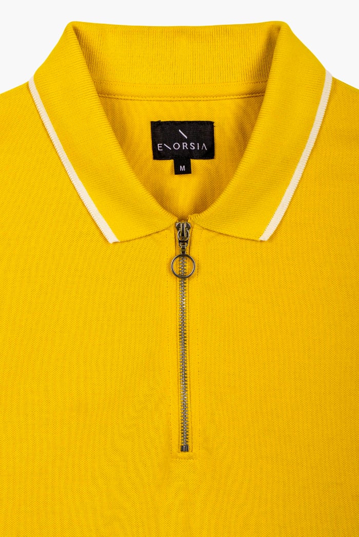 Tipped Collar Short Sleeves Zip Polo Shirt