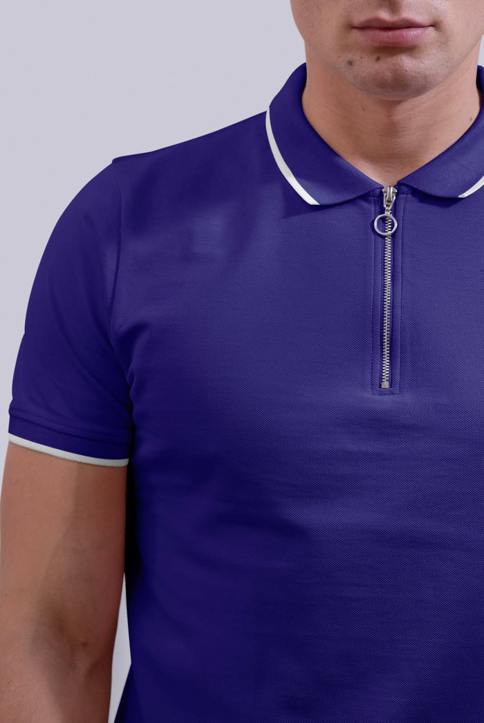 Tipped Collar Short Sleeves Zip Polo Shirt