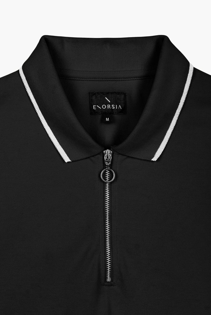 Tipped Collar Short Sleeves Zip Polo Shirt