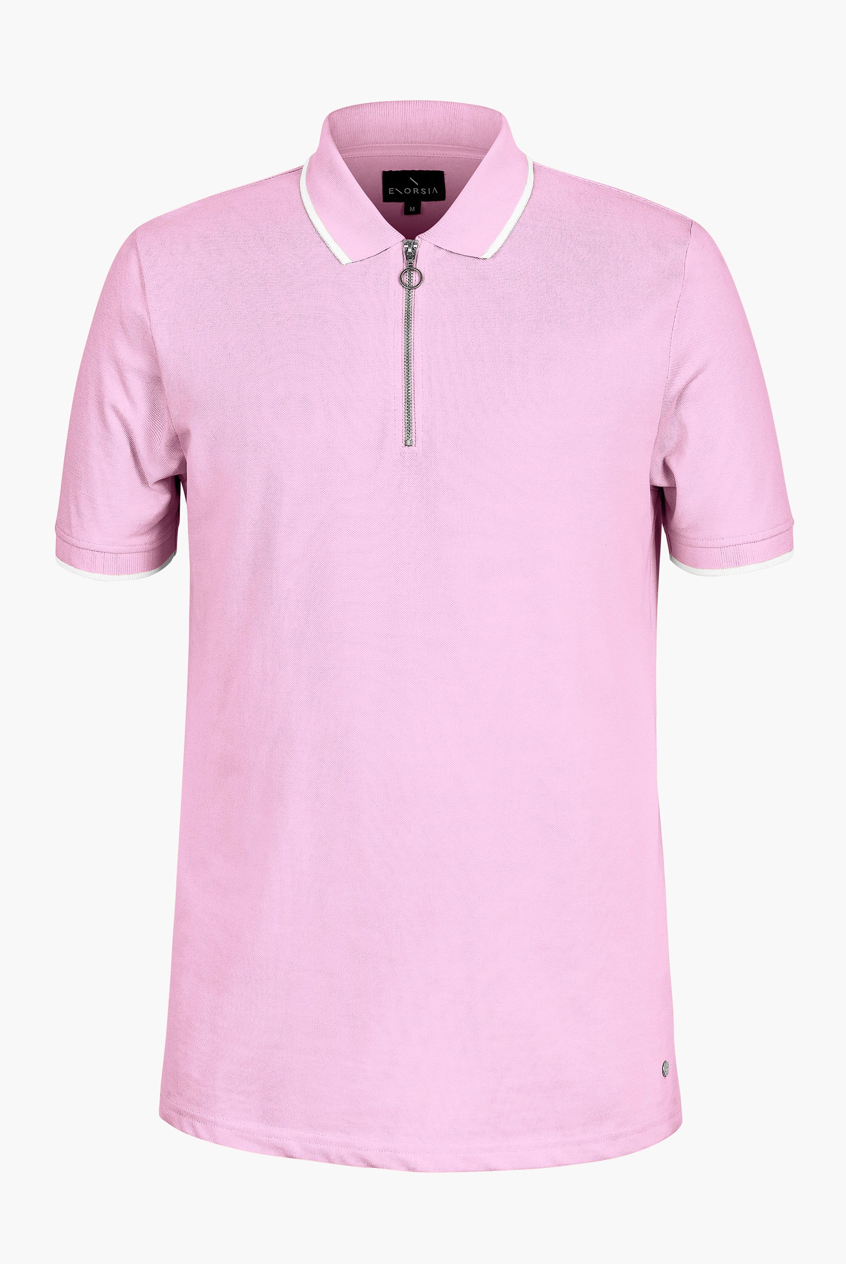 Tipped Collar Short Sleeves Zip Polo Shirt