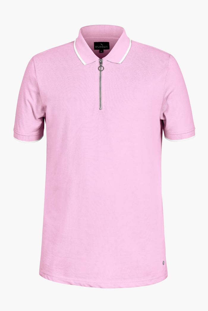 Tipped Collar Short Sleeves Zip Polo Shirt